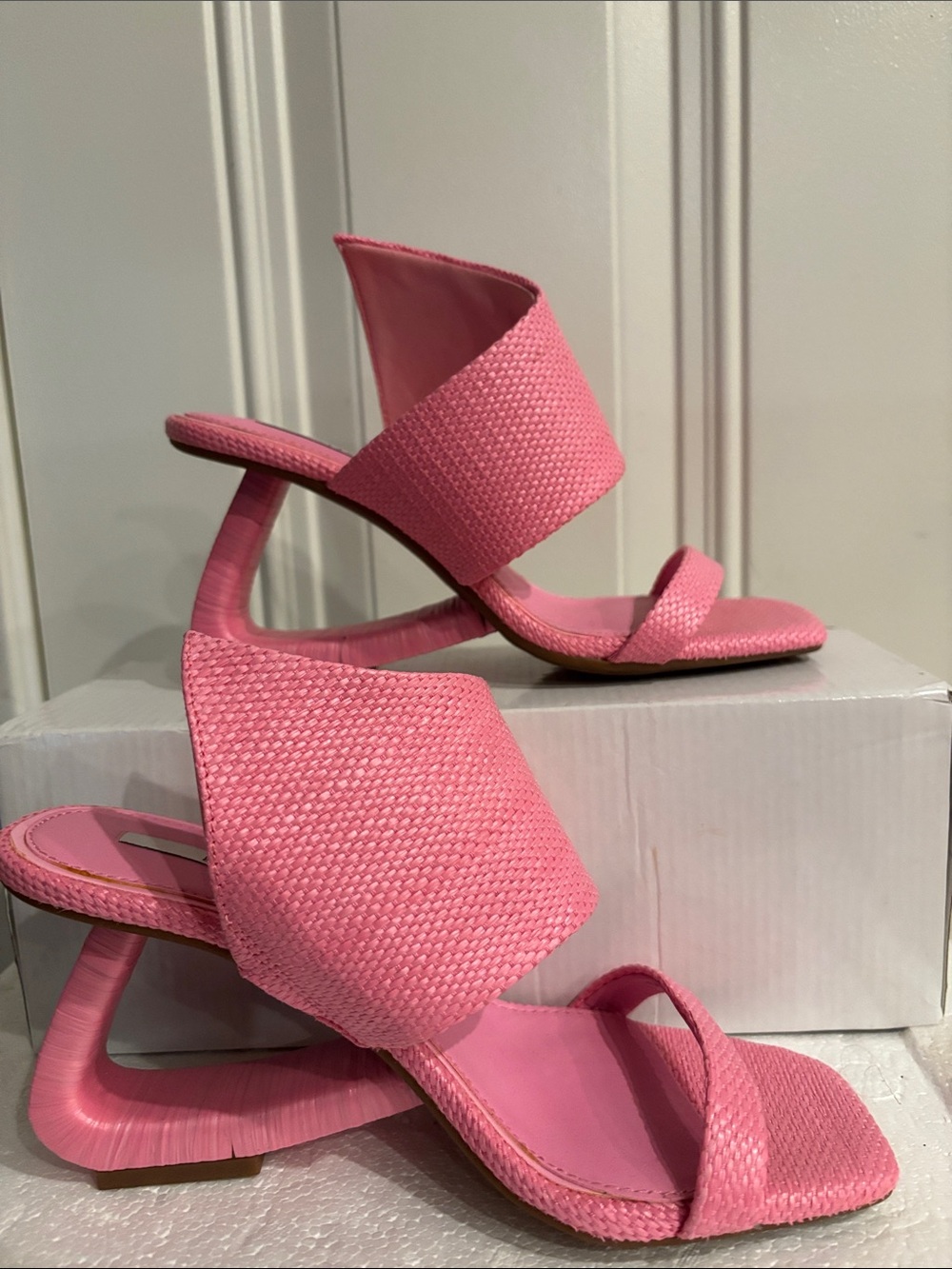 Gianni Bini pink Sculpted Heel Slide Sandals - Women